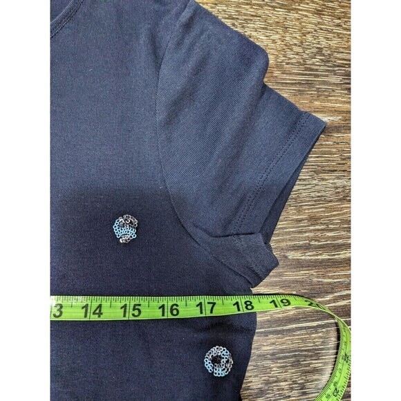 NWOT Talbots Womans Top Sequin Beaded Tee T-Shirt Blouse Sz LP Blue Short N62 - Picture 4 of 6